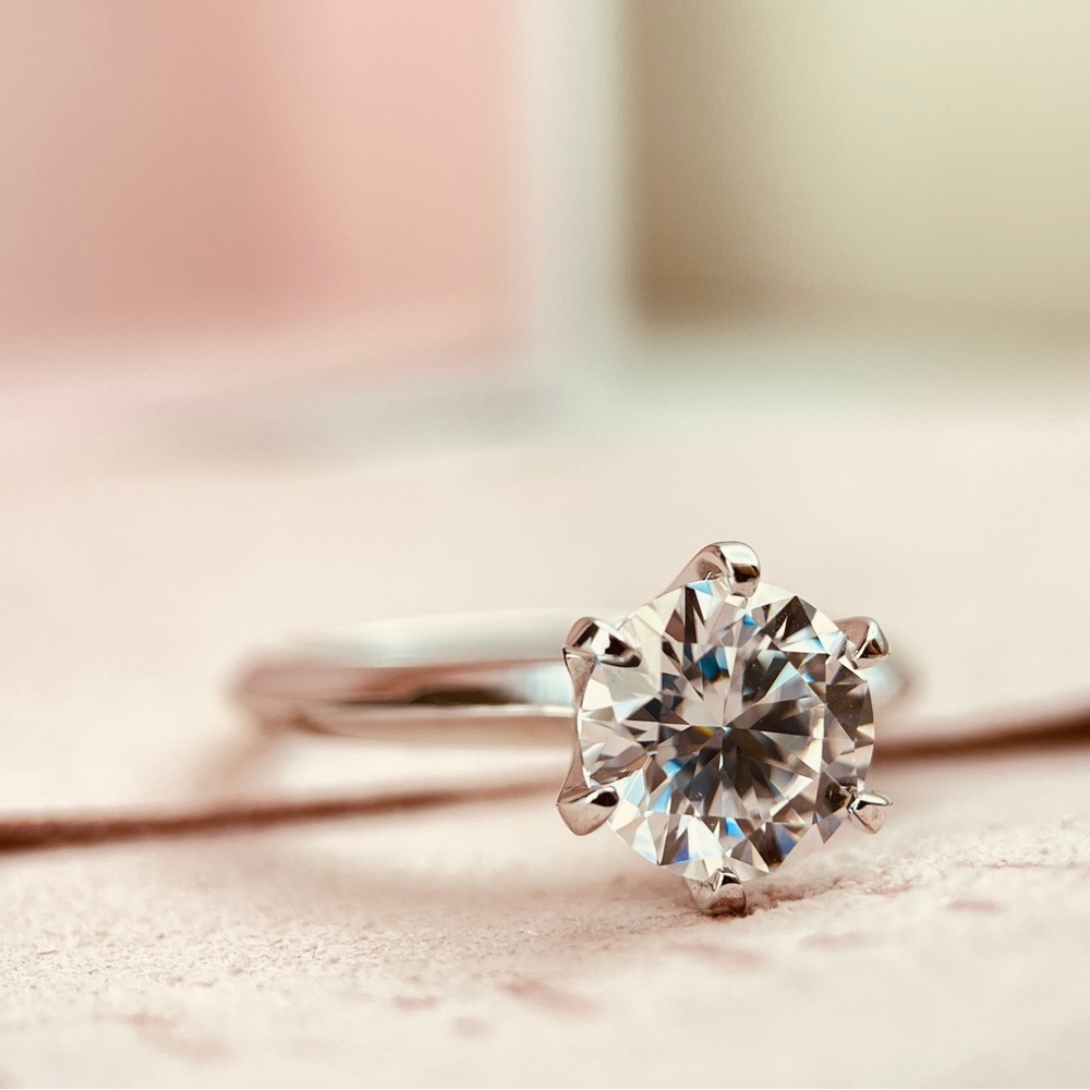 2ctw Moissanite Solitaire Six Prongs Engagement Ring 18K Plated S925 - Picture 4 of 7